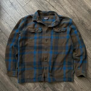 Blue Brown Patagonia Plaid Fjord Flannel Organic Cotton USA Button Up Shirt